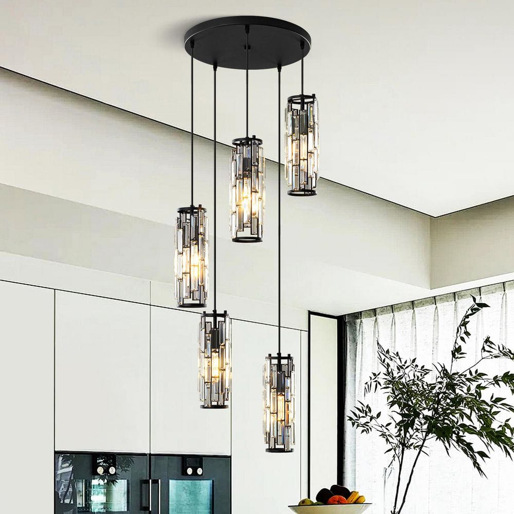 Home Lighting 60W 5-Lights Black Modern Crystal Pendant Light Adjustable for Kitchen Island, No Bulbs Included price history on PriceWatchPro