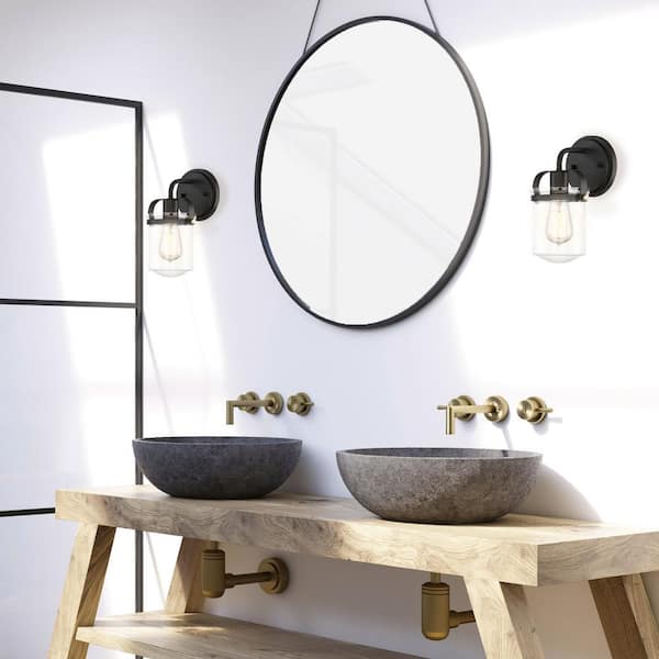 Jaxon 6 in. 1-Light Oil Rubbed Bronze Industrial Wall Sconce with Clear Glass Shade