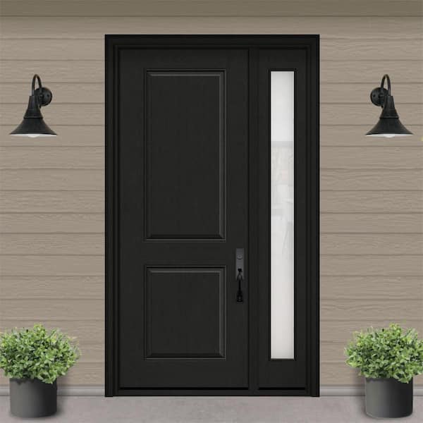Regency 53 in. x 96 in. 2P Squaretop LHIS Onyx Stain Mahogany Fiberglass Prehung Front Door with Obscure 14in. SL 6-9/16