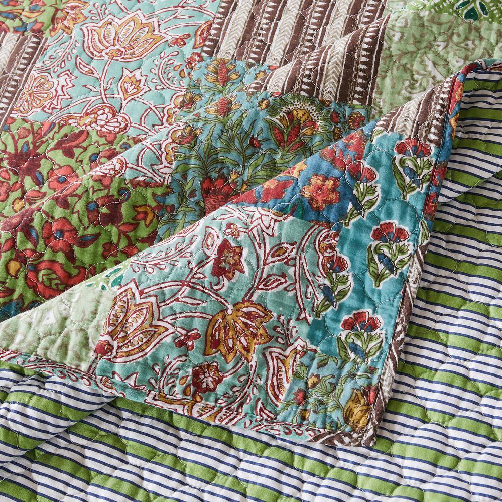 Greenland Home Fashions Jasmin Patchwork Printed Quilted Reversible Throw Blanket