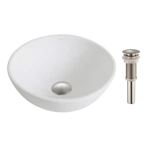 Elavo Small Round Ceramic Vessel Bathroom Sink in White with Pop Up Drain in Brushed Nickel