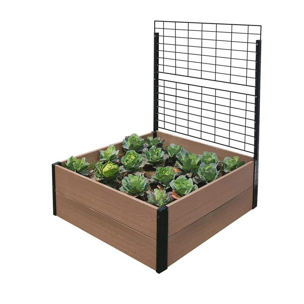 EverBloom 38 in. D x 47 in. H x 36 in. W Brown and Black Composite Board and Steel Deep Root Garden Bed with Trellis