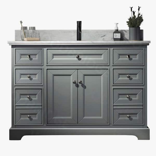 WOODBRIDGE London 49 in.W x 22 in.D x 38 in.H Bath Vanity in Gray with Marble Vanity Top in White with White Sink