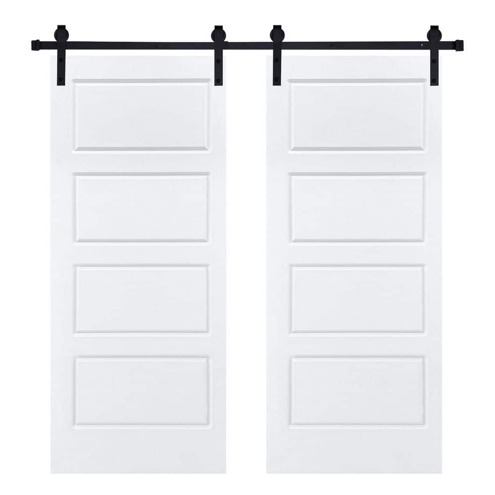 Double Modern 4-Panel 24 in. x 80 in. MDF White Barn Sliding Door with Hardware Kit price history on PriceWatchPro