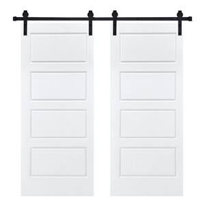 Double Modern 4-Panel 42 in. x 80 in. MDF White Barn Sliding Door with Hardware Kit