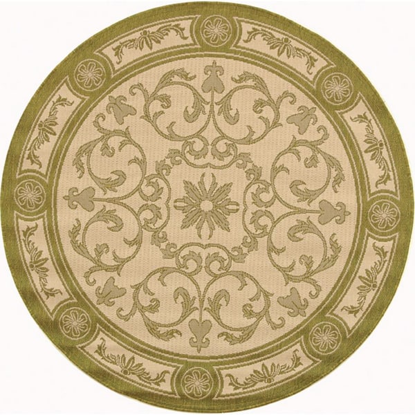SAFAVIEH Courtyard Natural/Olive 5 ft. x 5 ft. Round Floral Indoor/Outdoor Patio  Area Rug