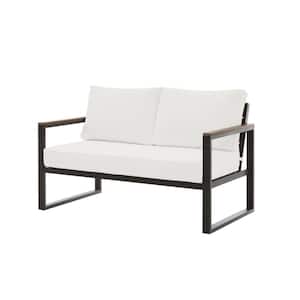 West Park Black Aluminum Outdoor Patio Loveseat with CushionGuard White Cushions
