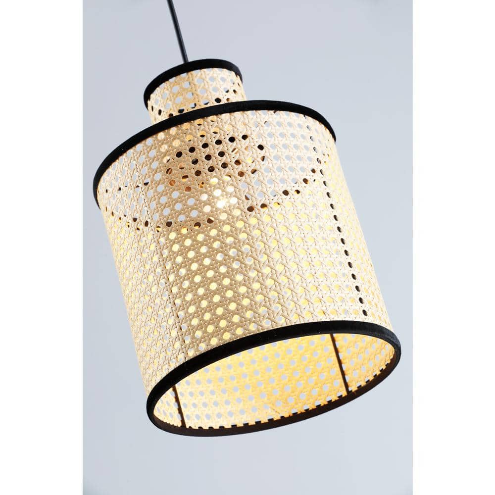 Bohemian Black Mini Pendant with Velvet-Stitched PVC Rattan Shade