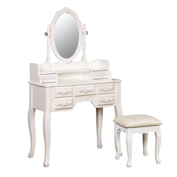 William's Home Furnishing Harriet 2 Piece White Makeup Vanity Set