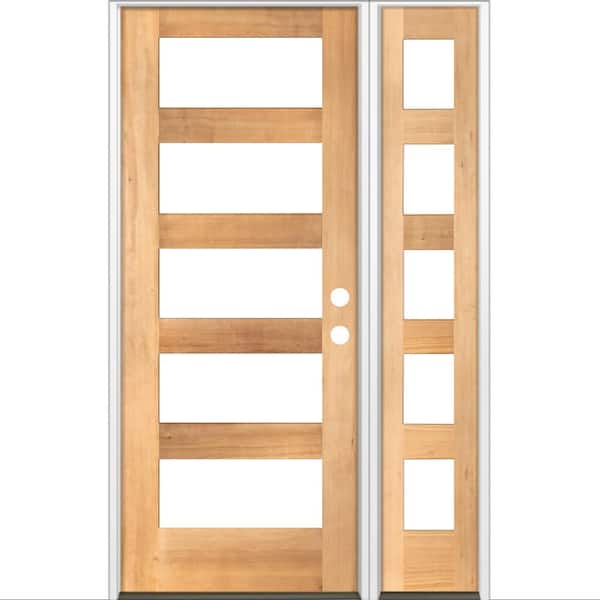 Krosswood Doors 50 in. x 80 in. Modern Hemlock Left-Hand/Inswing 5-Lite Clear Glass Clear Stain Wood Prehung Front Door w/Sidelite