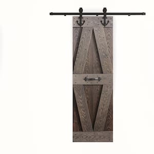 X Series Embossing 30 in. x 84 in. Kona Coffee/Smoky Gray DIY Knotty Wood Sliding Door With Hardware Kit