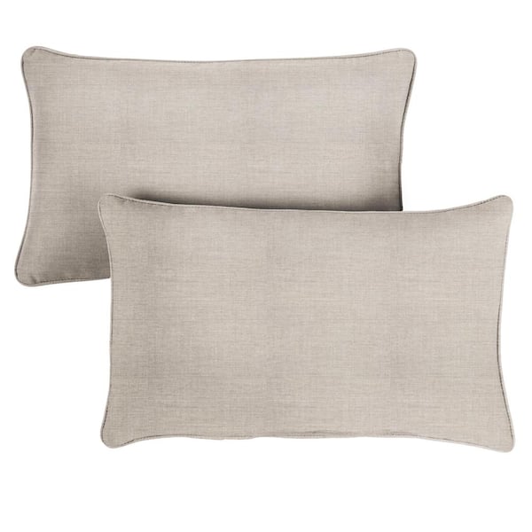 SORRA HOME Sunbrella Silver Grey Rectangular Outdoor Corded Lumbar Pillows (2-Pack)