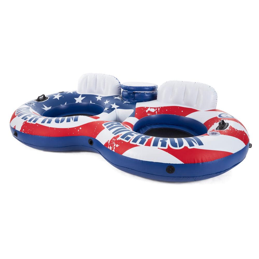 Intex American Flag Inflatable 2-Person Pool Tube Float with Cooler