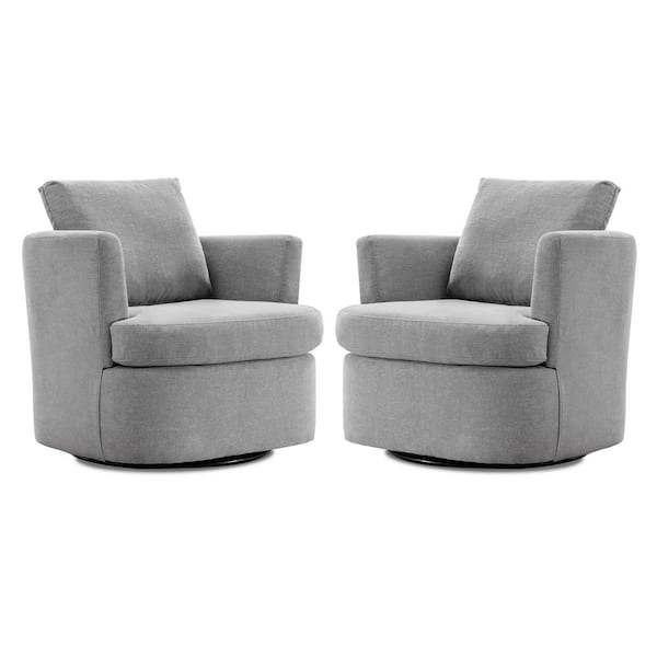 LUE BONA Carino 360° Light Grey Modern Swivel Barrel Chair Chenille Upholstered Accent Armchair with Tall Backrest (2-pack)