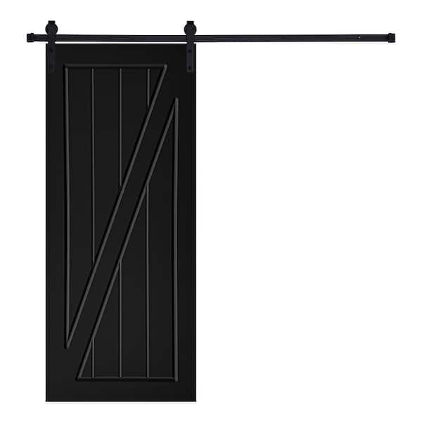 AIOPOP HOME Modern ZFRAME Designed 80 in. x 30 in. MDF Panel Black Painted Sliding Barn Door with Hardware Kit