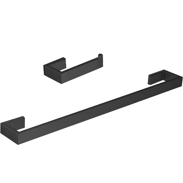 ATKING Wall Mounted 2-Piece Bath Hardware Set with Towel Bar Toilet Paper Holder in Matte Black