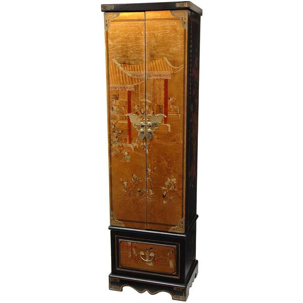 Oriental Furniture Oriental Furniture Gold Leaf Floor Jewelry Armoire Cabinet