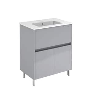 Band 28 in. W x 18 in. D x 34 in. H. Bath Vanity in Gloss Galet with White Vanity Top with White Basin