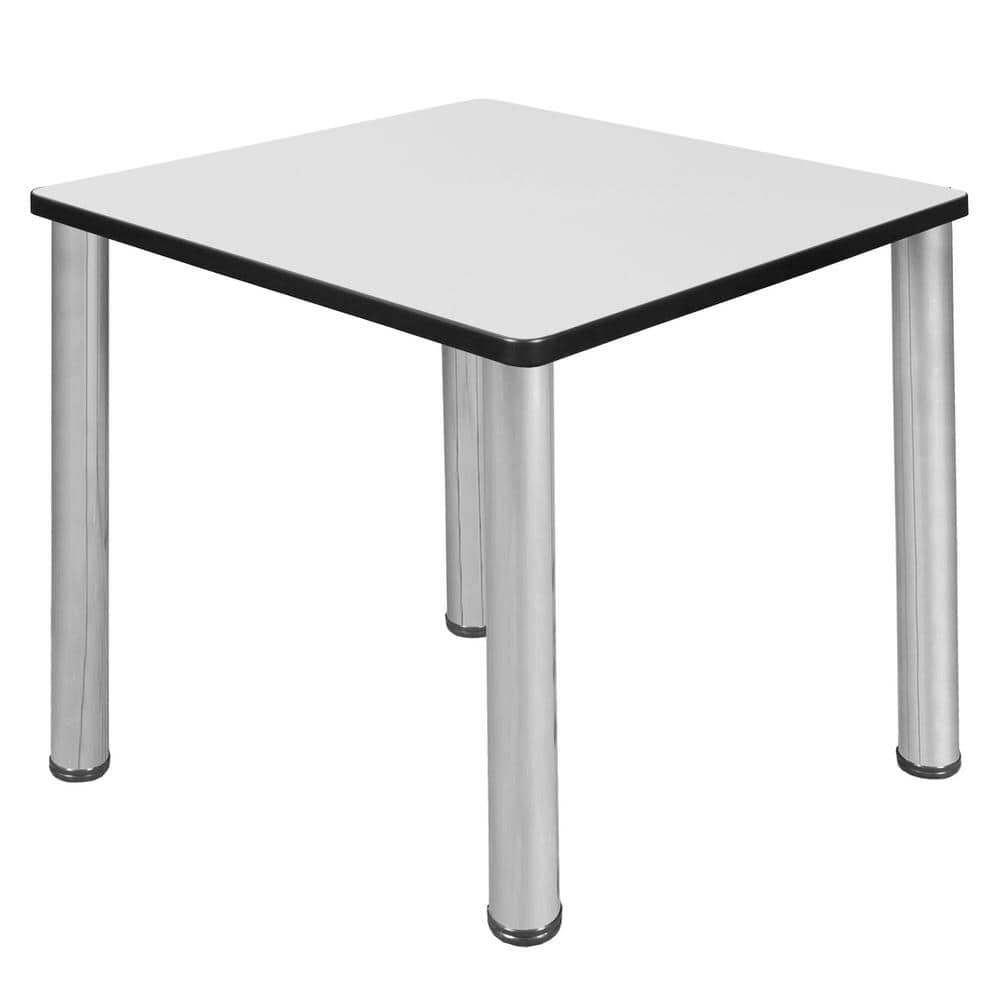 Regency Rumel 32 in. Square White and Chrome Composite Wood Breakroom Table (Seats 4), White & Chrome -  HDB3030WHBPCM