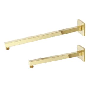 1/2 in. IPS x 12 in. Wall Mount Square Shower Arm with Flange, in Polished Brass