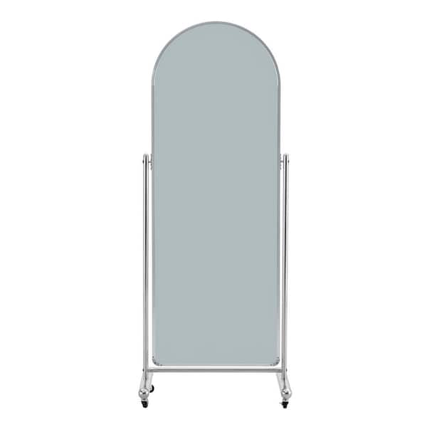 Unbranded Silver 27.5 in. W x 69.2 in. H Arch Metal Full Length Mirror Dressing Mirror Decorative Mirror with Pulley