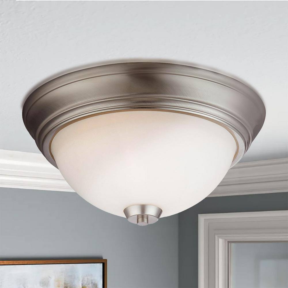 Brushed Nickel Etched Glass 13" Indoor/Outdoor Flush Mount Light