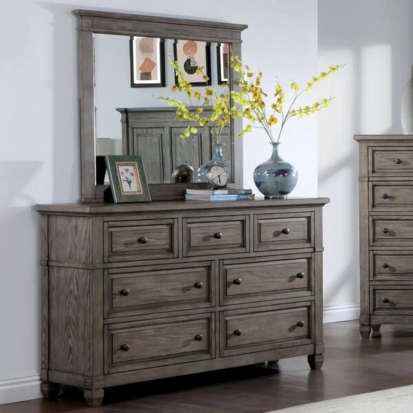 Furniture of America Dotta Warm Gray 7-Drawer 60 in. Dresser with Mirror