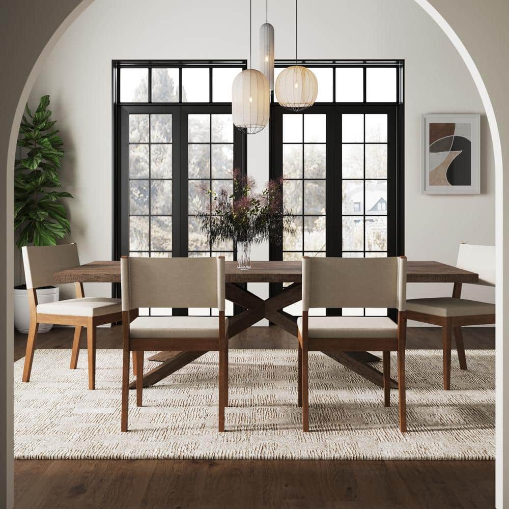Linus Light Gray Upholstered Dining Chair with Dark Brown Wood Frame