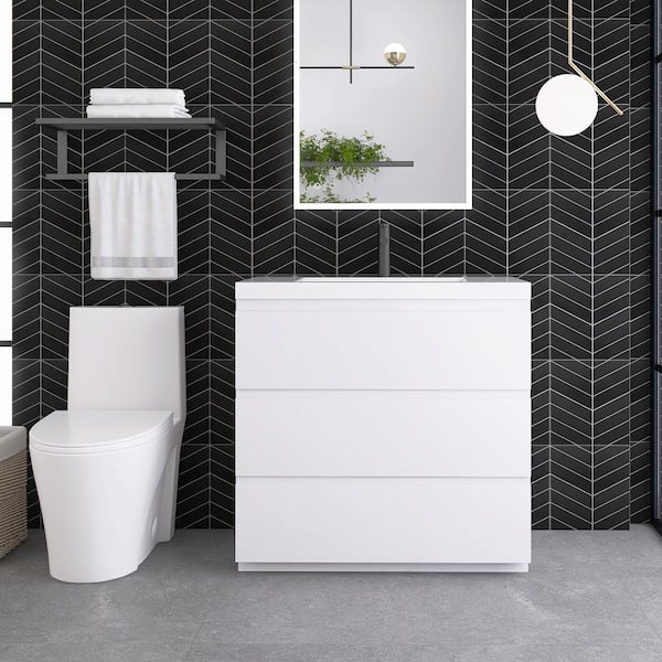 Unbranded 36 in. W x 20 in. D x 34 in. H Single Sink Freestanding Bathroom Vanity in Hight White with White Solid Surface Top