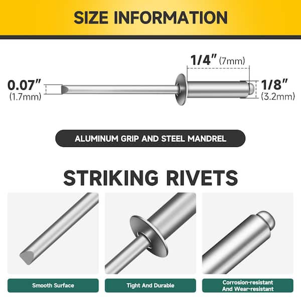 1/8 in. x 1/4 in. Aluminum Blind Pop Rivets (400-Pack) with Steel Mandrel