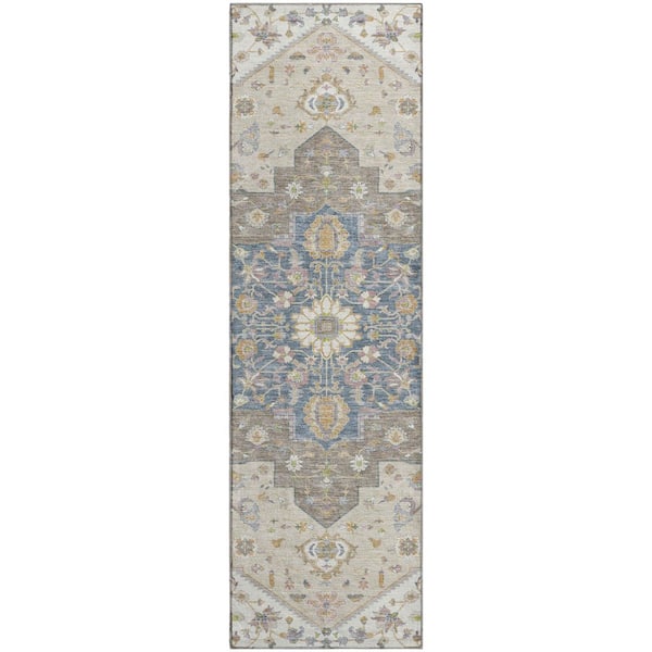 Mayfield Premium Machine Washable Abstract AMF2533 Ivory 2 ft. x 7 ft. Runner Rug