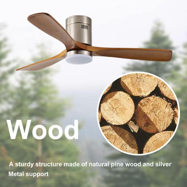 52 in. Nickel Burly Wood Flush Mount Ceiling Fan with Dimmable LED Light and Remote