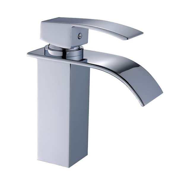 Unbranded Single Handle Arc Single-Hole Bathroom Faucet with Waterfall in Chrome