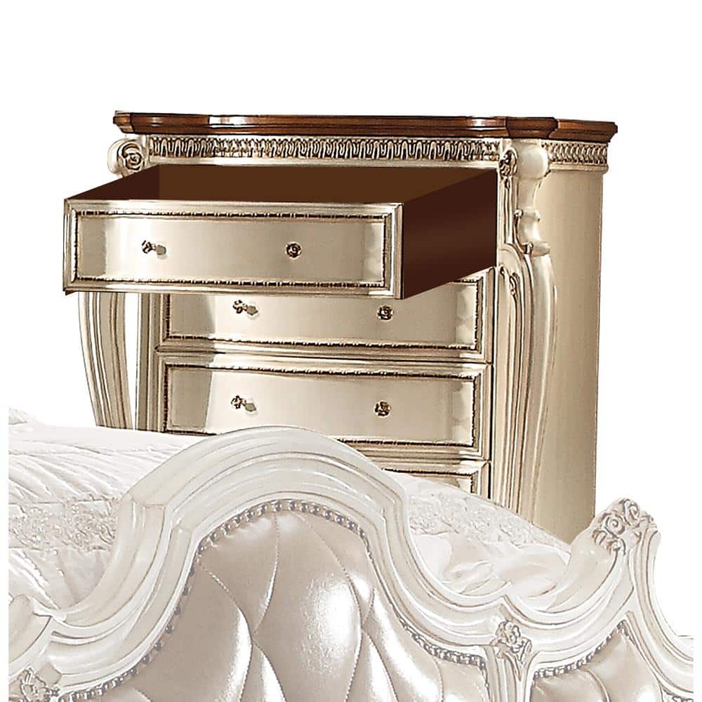 Picardy 46" Brown Tufted Wood Chest with Antique Pearl Finish