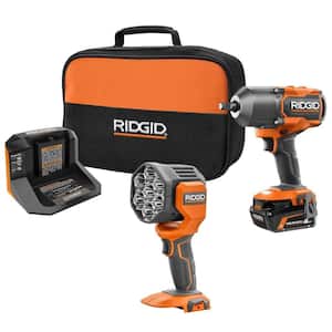 RIDGID 18V Brushless Cordless 2-Tool Combo Kit with High-Torque Impact Wrench, Grease Gun, 4.0 Ah Battery, and Charger