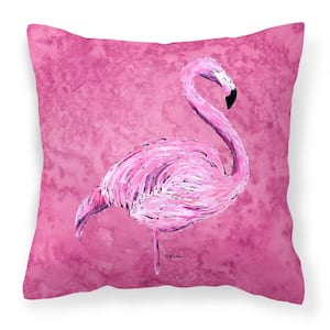 14 in. x 14 in. Multi-Color Lumbar Outdoor Throw Pillow Flamingo on Pink Canvas
