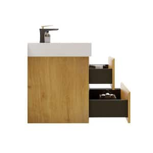 Alice106 30 in. W x 18 in. D x 25 in. H Single Sink Floating Bath Vanity in Natural with White Solid Surfer Top