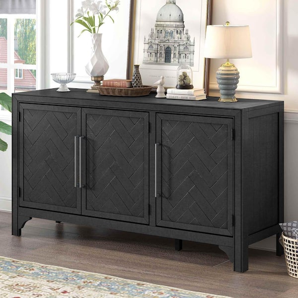 Black Wood 60 in. Sideboards with Adjustable Shelves