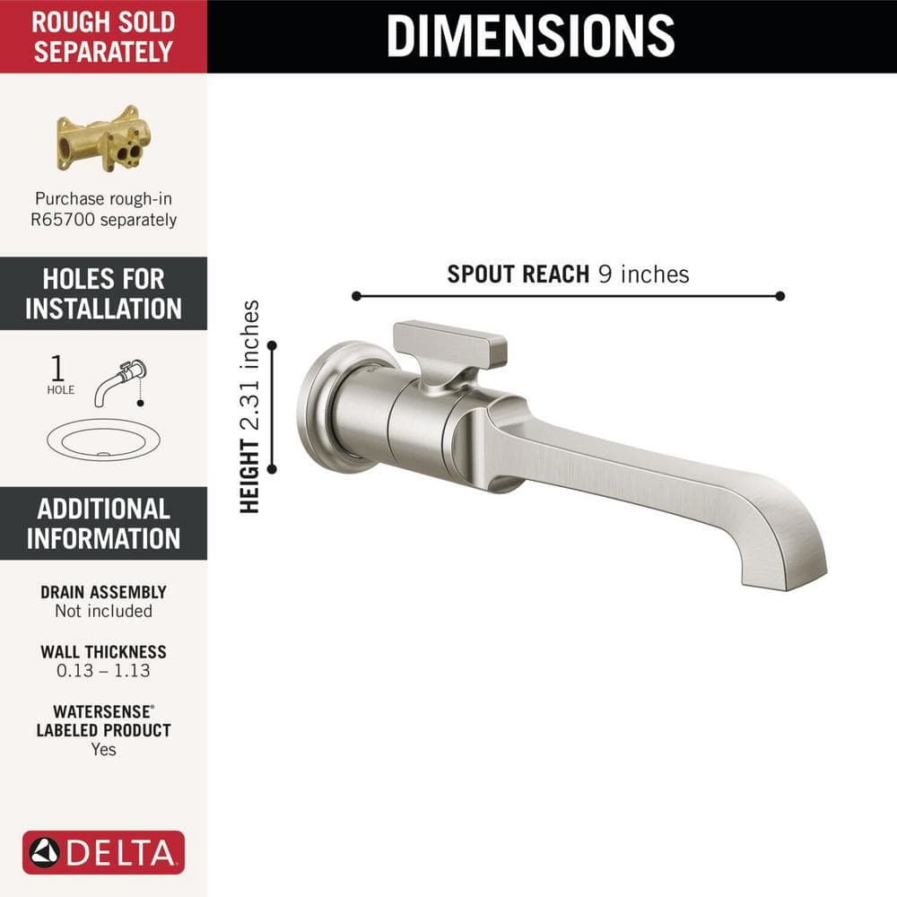 Tetra Sleek Brushed Stainless Steel Single-Handle Wall-Mount Bathroom Faucet