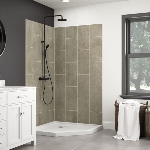 JETCOAT 42 in. W x 78 in. H x 42 in. D 2-Piece Glue up Corner Shower Wall Surround in Quarry