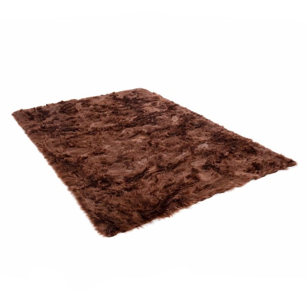 Super Area Rugs Serene Silky Faux Fur Fluffy Shag Rug Light Brown 4' x 6'  Sheepskin SAR-SER01-LIGHT-BROWN-4X6-SHAPED - The Home Depot