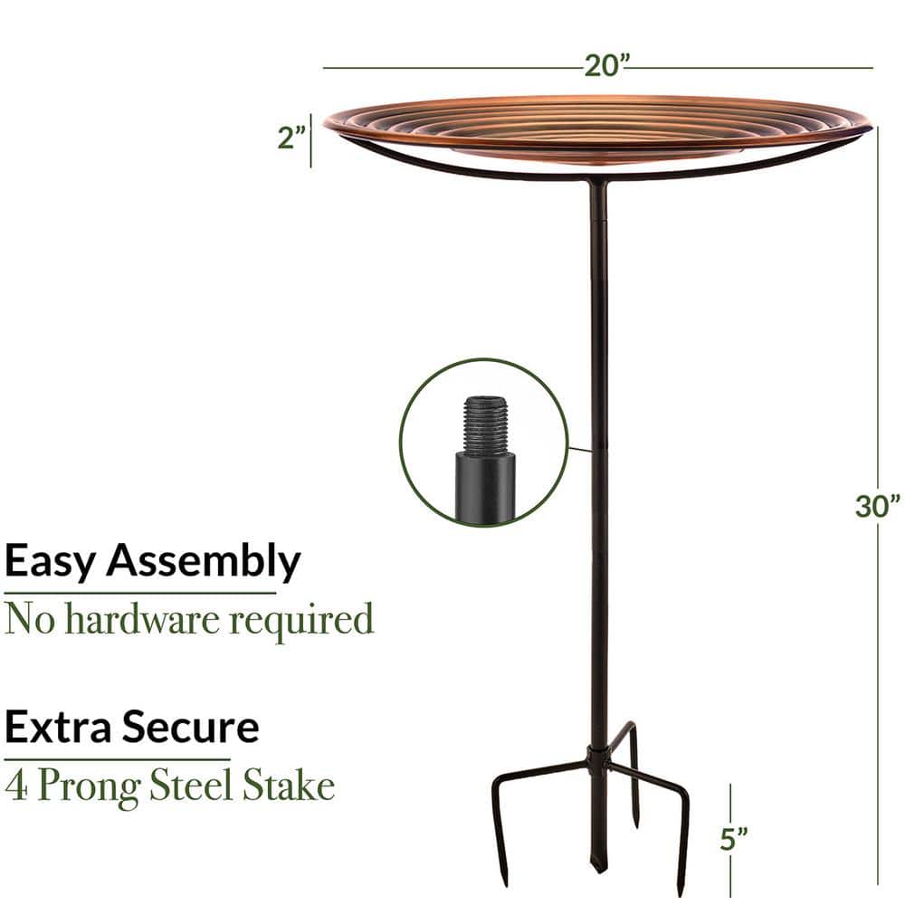 Large Bronze Copper Bird Bath with Metal Stake