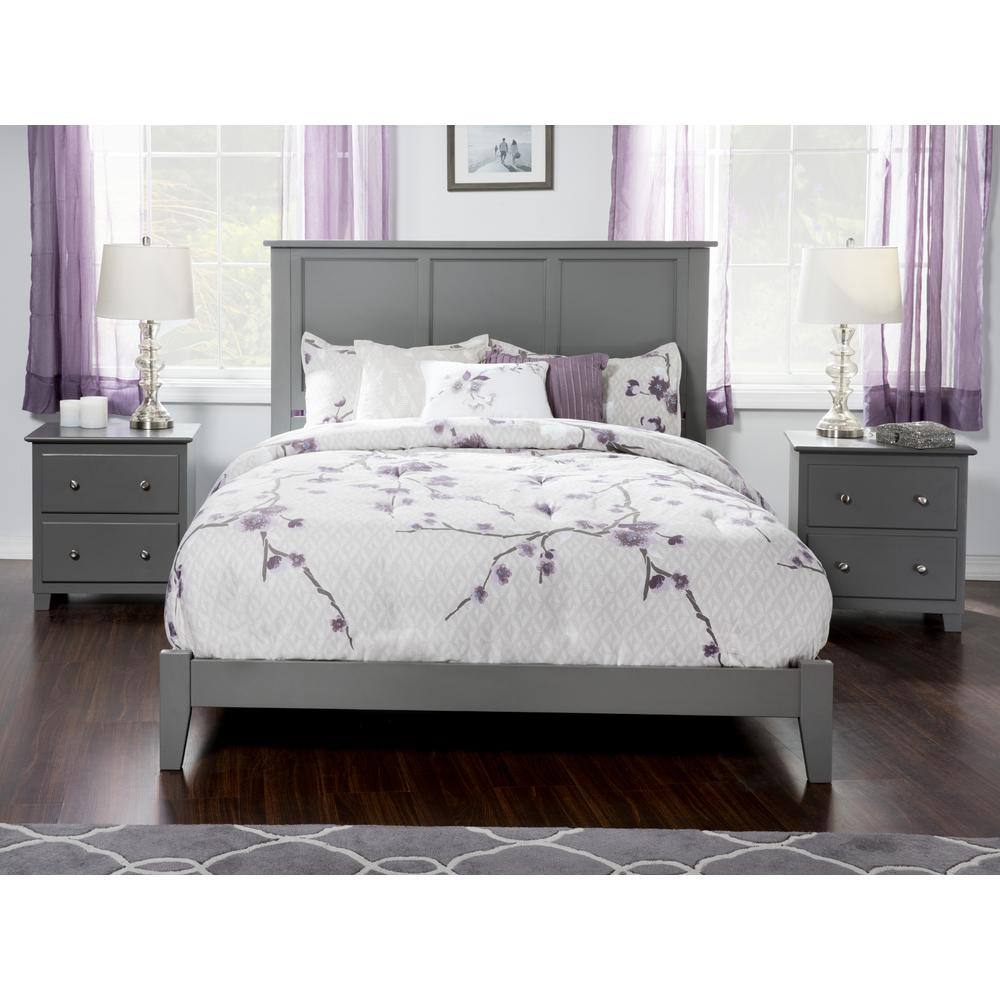 Madison Queen Size Grey Upholstered Wood Frame Bed with Drawers
