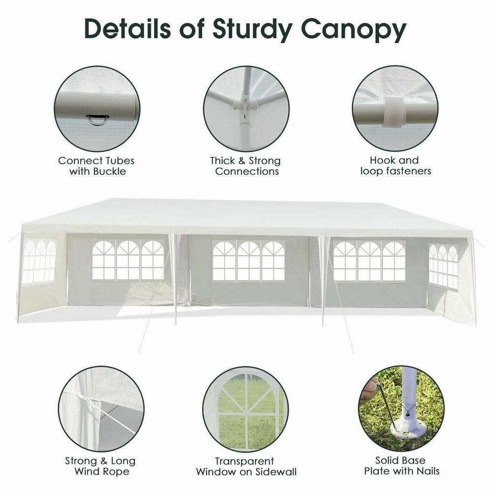 White 10' x 30' Steel and PE Outdoor Canopy Tent with Sidewalls