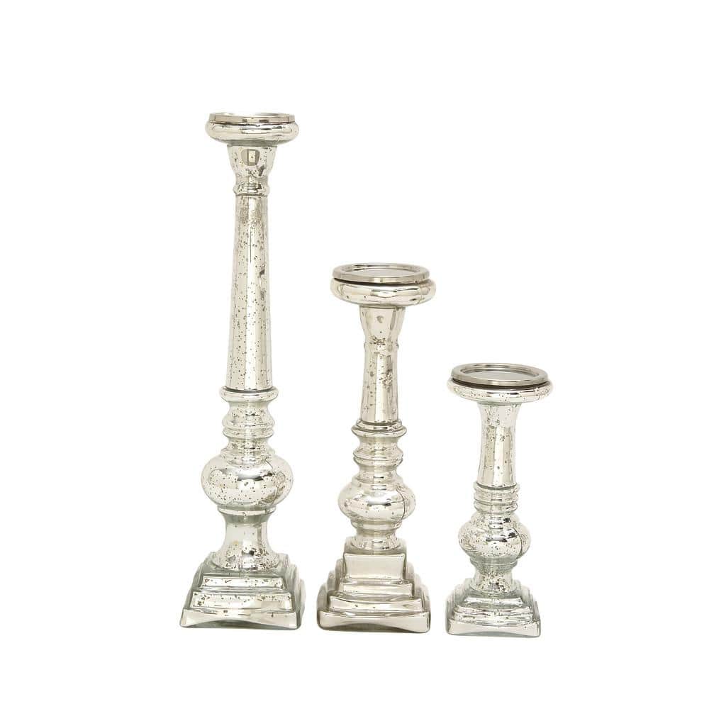 Elegant Silver Glass Candle Lantern Set of 3 - 11" Height