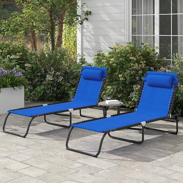 Unbranded 2-Piece Blue Metal Folding Waterproof Patio Outdoor Chaise Lounge Chair W/ 4-Position Reclining Back and Breathable Mesh