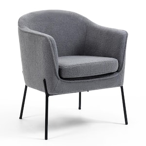 Ayame Boucle Fabric with Black Iron Legs Accent Chair in Gray
