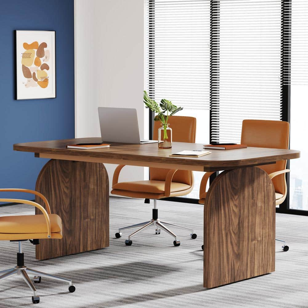 BYBLIGHT Moronia 63 in. Rectangle Brown Engineered Wood Computer Desk ...