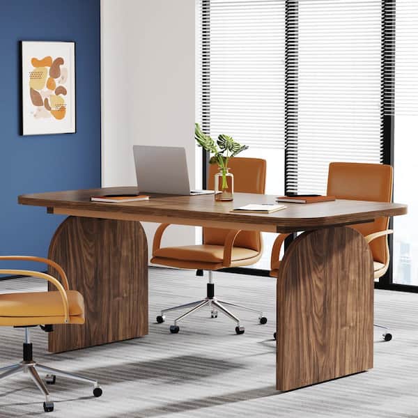 BYBLIGHT Moronia 63 in. Rectangle Brown Engineered Wood Computer Desk Conference Table