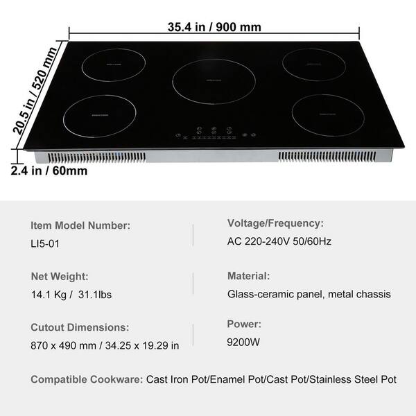 SKYSHALO Electric Cooktop, 5 Burners, 36 in. Induction Stove